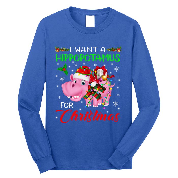 I Want A Hippopotamus For Christmas Xmas Lights Santa Hippo Cool Gift Long Sleeve Shirt