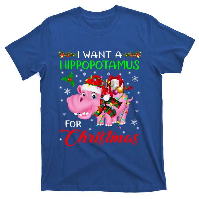 I Want A Hippopotamus For Christmas Xmas Lights Santa Hippo Cool Gift T-Shirt