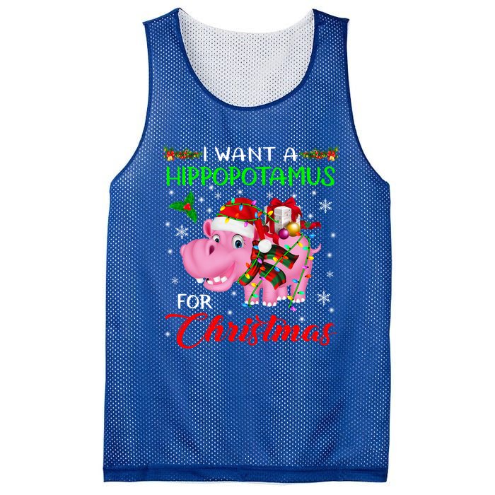 I Want A Hippopotamus For Christmas Xmas Lights Santa Hippo Cool Gift Mesh Reversible Basketball Jersey Tank