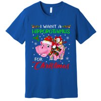 I Want A Hippopotamus For Christmas Xmas Lights Santa Hippo Cool Gift Premium T-Shirt