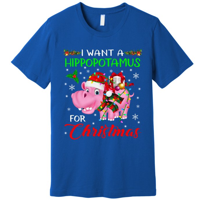 I Want A Hippopotamus For Christmas Xmas Lights Santa Hippo Cool Gift Premium T-Shirt