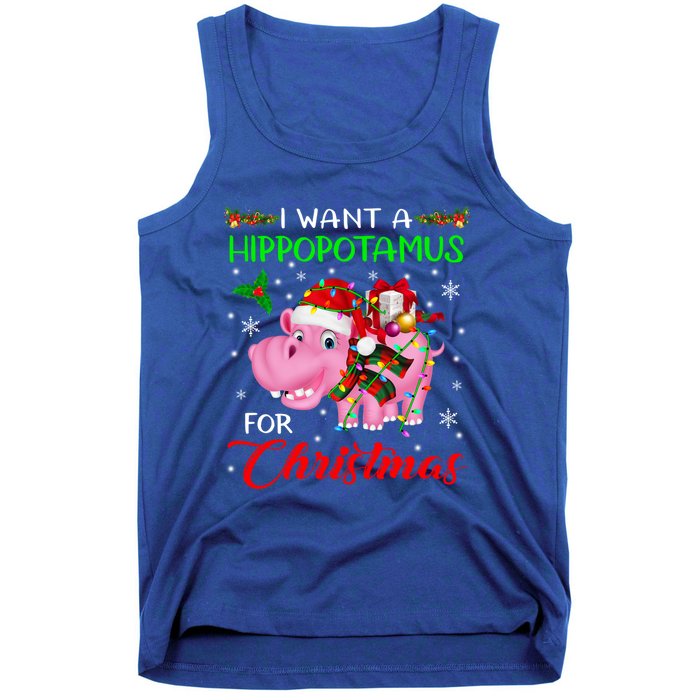 I Want A Hippopotamus For Christmas Xmas Lights Santa Hippo Cool Gift Tank Top