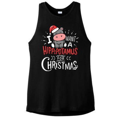 I Want A Hippopotamus For Christmas Funny Cute Ladies PosiCharge Tri-Blend Wicking Tank