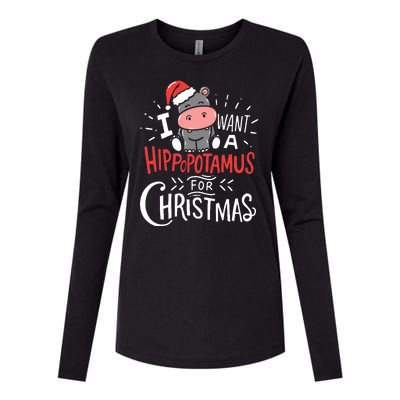 I Want A Hippopotamus For Christmas Funny Cute Womens Cotton Relaxed Long Sleeve T-Shirt