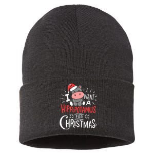 I Want A Hippopotamus For Christmas Funny Cute Sustainable Knit Beanie