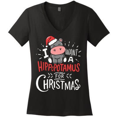 I Want A Hippopotamus For Christmas Funny Cute Women's V-Neck T-Shirt
