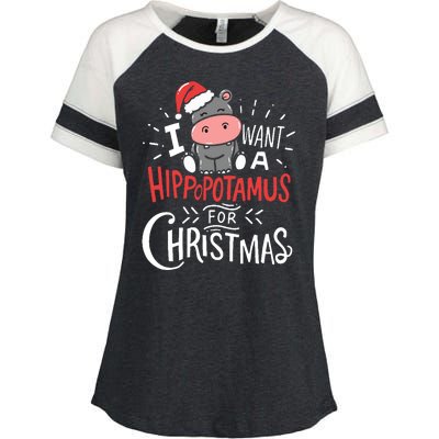 I Want A Hippopotamus For Christmas Funny Cute Enza Ladies Jersey Colorblock Tee