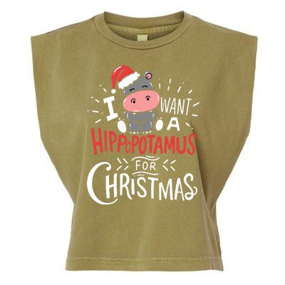 I Want A Hippopotamus For Christmas Funny Cute Garment-Dyed Women's Muscle Tee