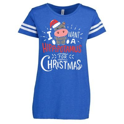 I Want A Hippopotamus For Christmas Funny Cute Enza Ladies Jersey Football T-Shirt