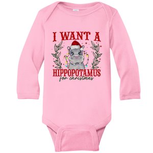 I Want A Hippopotamus For Christmas Xmas Hippo Lover Baby Long Sleeve Bodysuit