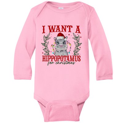 I Want A Hippopotamus For Christmas Xmas Hippo Lover Baby Long Sleeve Bodysuit