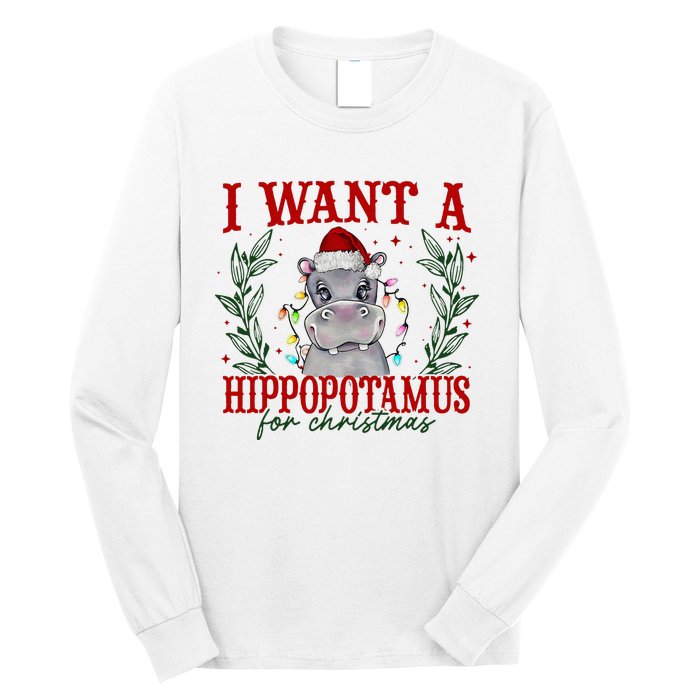 I Want A Hippopotamus For Christmas Xmas Hippo Lover Long Sleeve Shirt