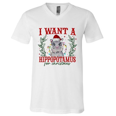 I Want A Hippopotamus For Christmas Xmas Hippo Lover V-Neck T-Shirt