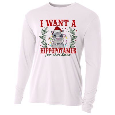 I Want A Hippopotamus For Christmas Xmas Hippo Lover Cooling Performance Long Sleeve Crew