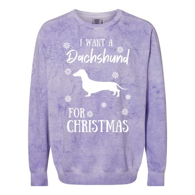 I Want A Dachshund For Christmas Weenie Dog Gift Colorblast Crewneck Sweatshirt