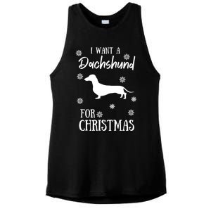 I Want A Dachshund For Christmas Weenie Dog Gift Ladies PosiCharge Tri-Blend Wicking Tank