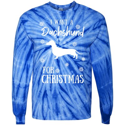 I Want A Dachshund For Christmas Weenie Dog Gift Tie-Dye Long Sleeve Shirt