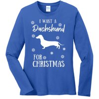 I Want A Dachshund For Christmas Weenie Dog Gift Ladies Long Sleeve Shirt