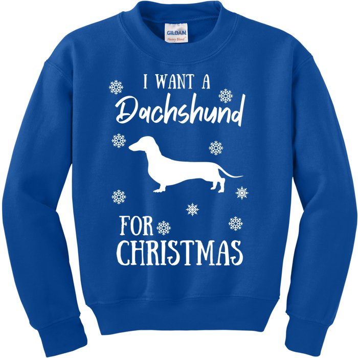 I Want A Dachshund For Christmas Weenie Dog Gift Kids Sweatshirt