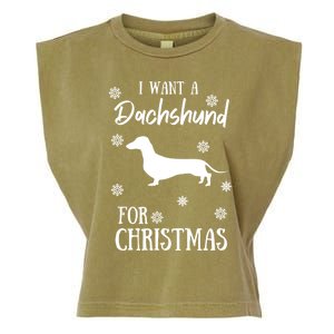 I Want A Dachshund For Christmas Weenie Dog Gift Garment-Dyed Women's Muscle Tee