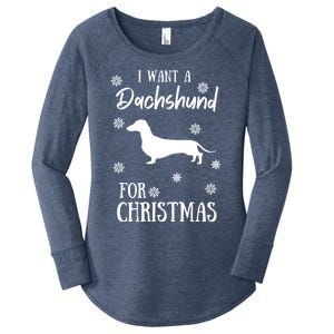 I Want A Dachshund For Christmas Weenie Dog Gift Women's Perfect Tri Tunic Long Sleeve Shirt