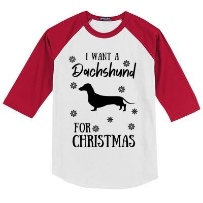 I Want A Dachshund For Christmas Weenie Dog Gift Kids Colorblock Raglan Jersey