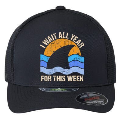 I Wait All Year For This Week Funny Shark Gift Flexfit Unipanel Trucker Cap