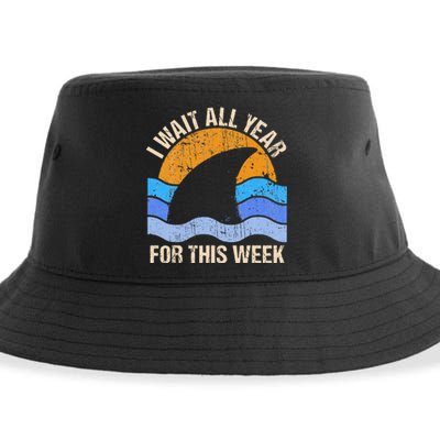 I Wait All Year For This Week Funny Shark Gift Sustainable Bucket Hat