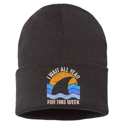 I Wait All Year For This Week Funny Shark Gift Sustainable Knit Beanie