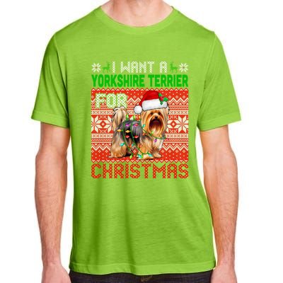 I Want A Yorkshire Terrier For Christmas Santa Dog Lover Gift Adult ChromaSoft Performance T-Shirt