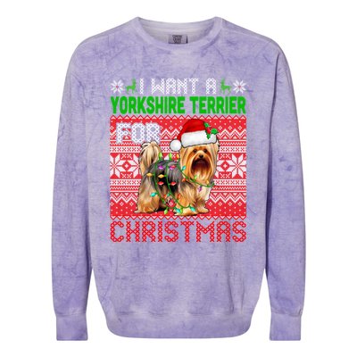 I Want A Yorkshire Terrier For Christmas Santa Dog Lover Gift Colorblast Crewneck Sweatshirt