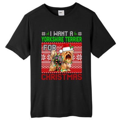 I Want A Yorkshire Terrier For Christmas Santa Dog Lover Gift Tall Fusion ChromaSoft Performance T-Shirt