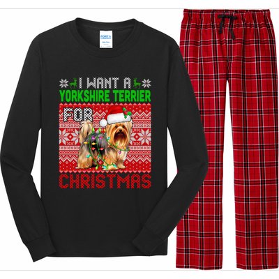 I Want A Yorkshire Terrier For Christmas Santa Dog Lover Gift Long Sleeve Pajama Set