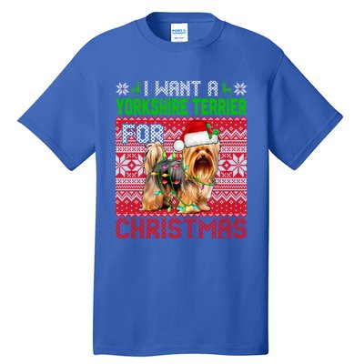 I Want A Yorkshire Terrier For Christmas Santa Dog Lover Gift Tall T-Shirt