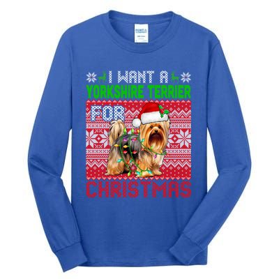 I Want A Yorkshire Terrier For Christmas Santa Dog Lover Gift Tall Long Sleeve T-Shirt