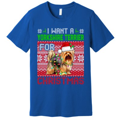 I Want A Yorkshire Terrier For Christmas Santa Dog Lover Gift Premium T-Shirt