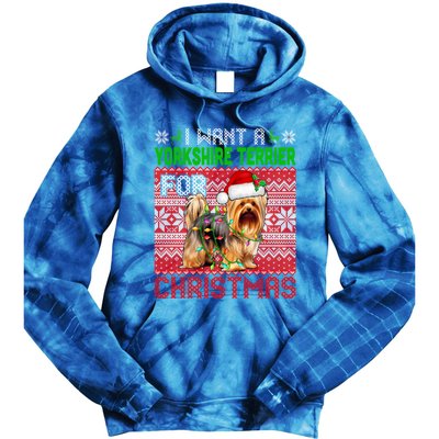 I Want A Yorkshire Terrier For Christmas Santa Dog Lover Gift Tie Dye Hoodie