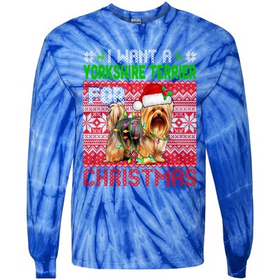 I Want A Yorkshire Terrier For Christmas Santa Dog Lover Gift Tie-Dye Long Sleeve Shirt