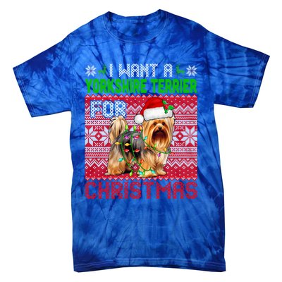 I Want A Yorkshire Terrier For Christmas Santa Dog Lover Gift Tie-Dye T-Shirt