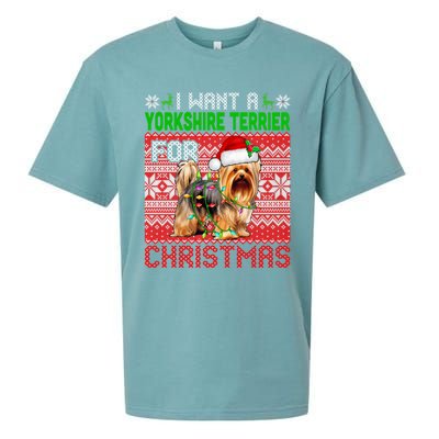 I Want A Yorkshire Terrier For Christmas Santa Dog Lover Gift Sueded Cloud Jersey T-Shirt