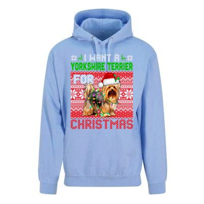 I Want A Yorkshire Terrier For Christmas Santa Dog Lover Gift Unisex Surf Hoodie