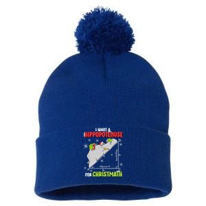 I Want A Hippopotenuse For Christmas Math Lover Pom Pom 12in Knit Beanie