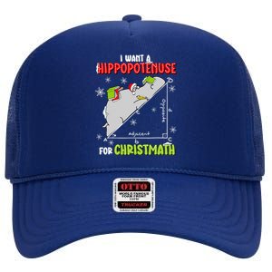 I Want A Hippopotenuse For Christmas Math Lover High Crown Mesh Back Trucker Hat