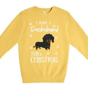 I Want A Dachshund For Christmas Weenie Dog Gift Premium Crewneck Sweatshirt