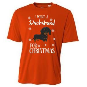 I Want A Dachshund For Christmas Weenie Dog Gift Cooling Performance Crew T-Shirt