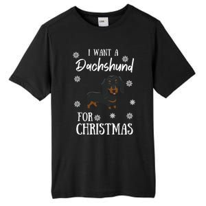 I Want A Dachshund For Christmas Weenie Dog Gift Tall Fusion ChromaSoft Performance T-Shirt