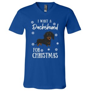 I Want A Dachshund For Christmas Weenie Dog Gift V-Neck T-Shirt