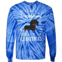 I Want A Dachshund For Christmas Weenie Dog Gift Tie-Dye Long Sleeve Shirt