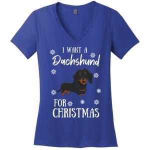 I Want A Dachshund For Christmas Weenie Dog Gift Women's V-Neck T-Shirt