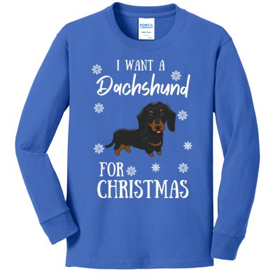 I Want A Dachshund For Christmas Weenie Dog Gift Kids Long Sleeve Shirt